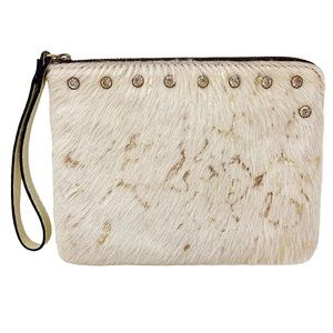 PATRICIA NASH Large Leather and Cow Hair Wristlet/ Clutch with Crystals